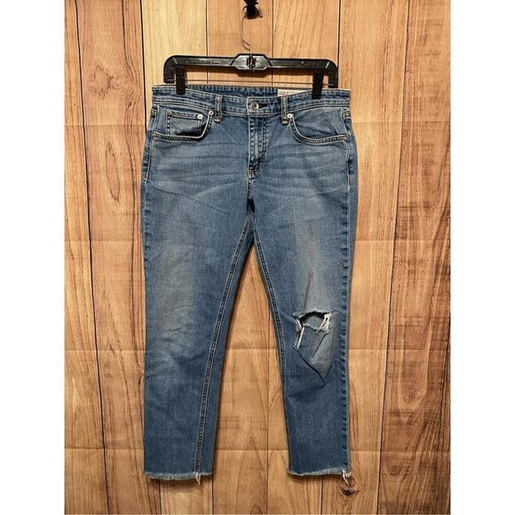 Rag & Bone NY 27 jeans dre low-rise slim boyfriend distressed blue distressed - Picture 1 of 9